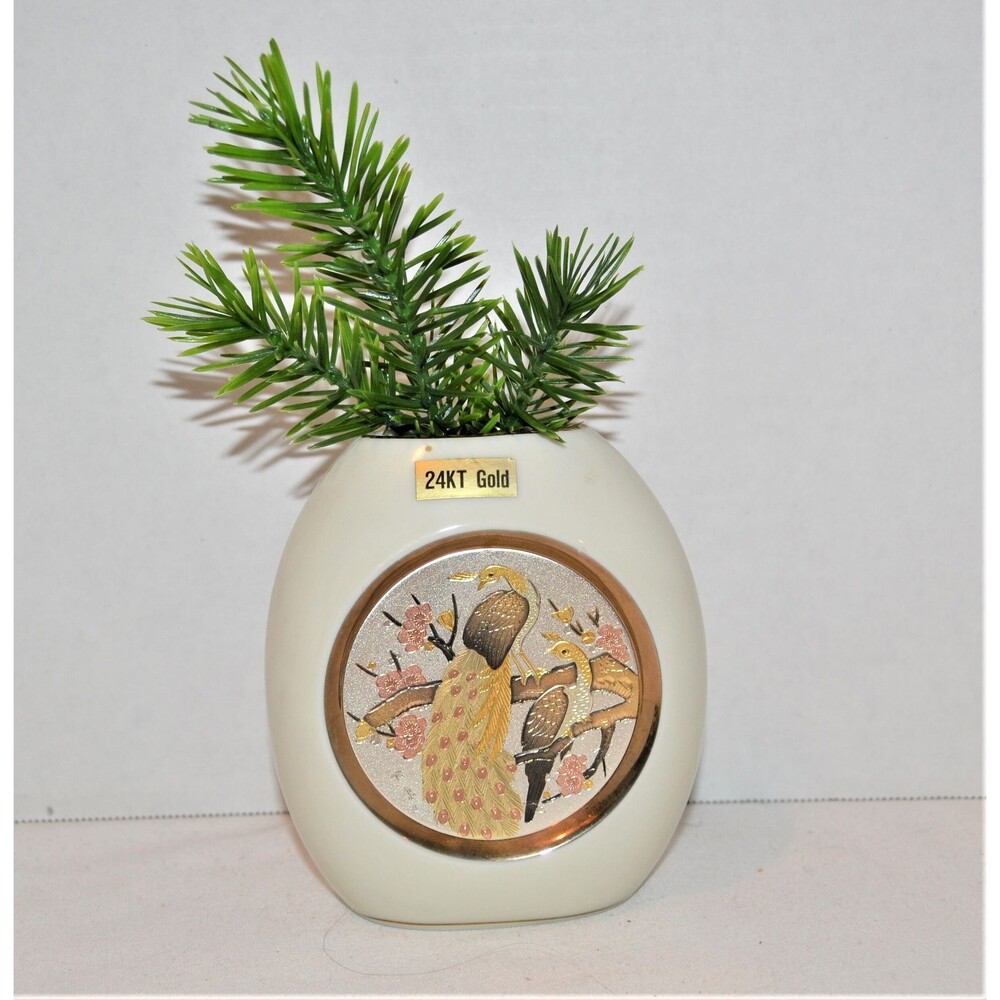Vintage Chokin Art Peacock Vase